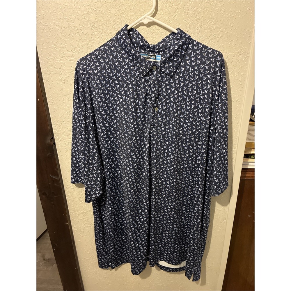 Roundtree & Yorke Performance Polo Shirt Mens 2XT Blue AOP Hummingbird Golf